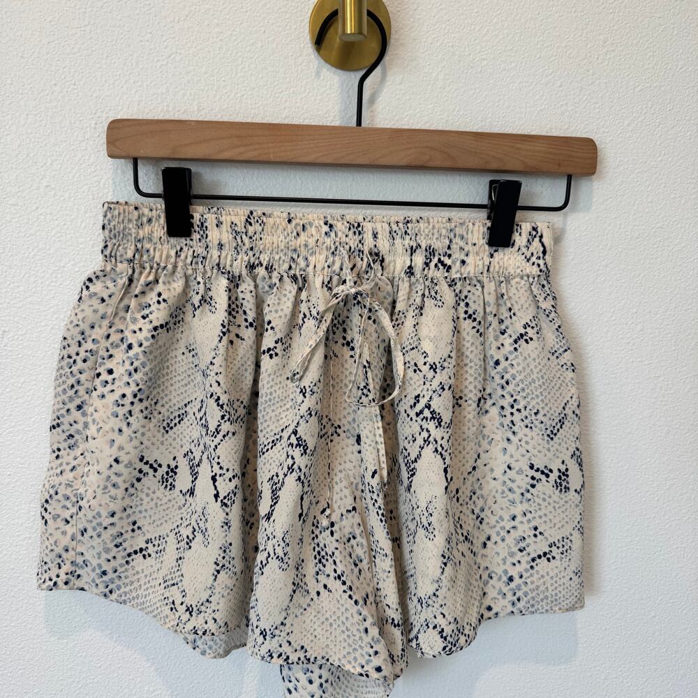 Rory Beca Pae Champagne Blue Snake Print Silk Drawstring Shorts
